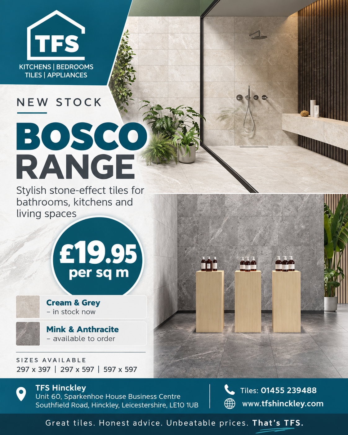 Bosco – contemporary stone-effect tiles from £19.95/m²